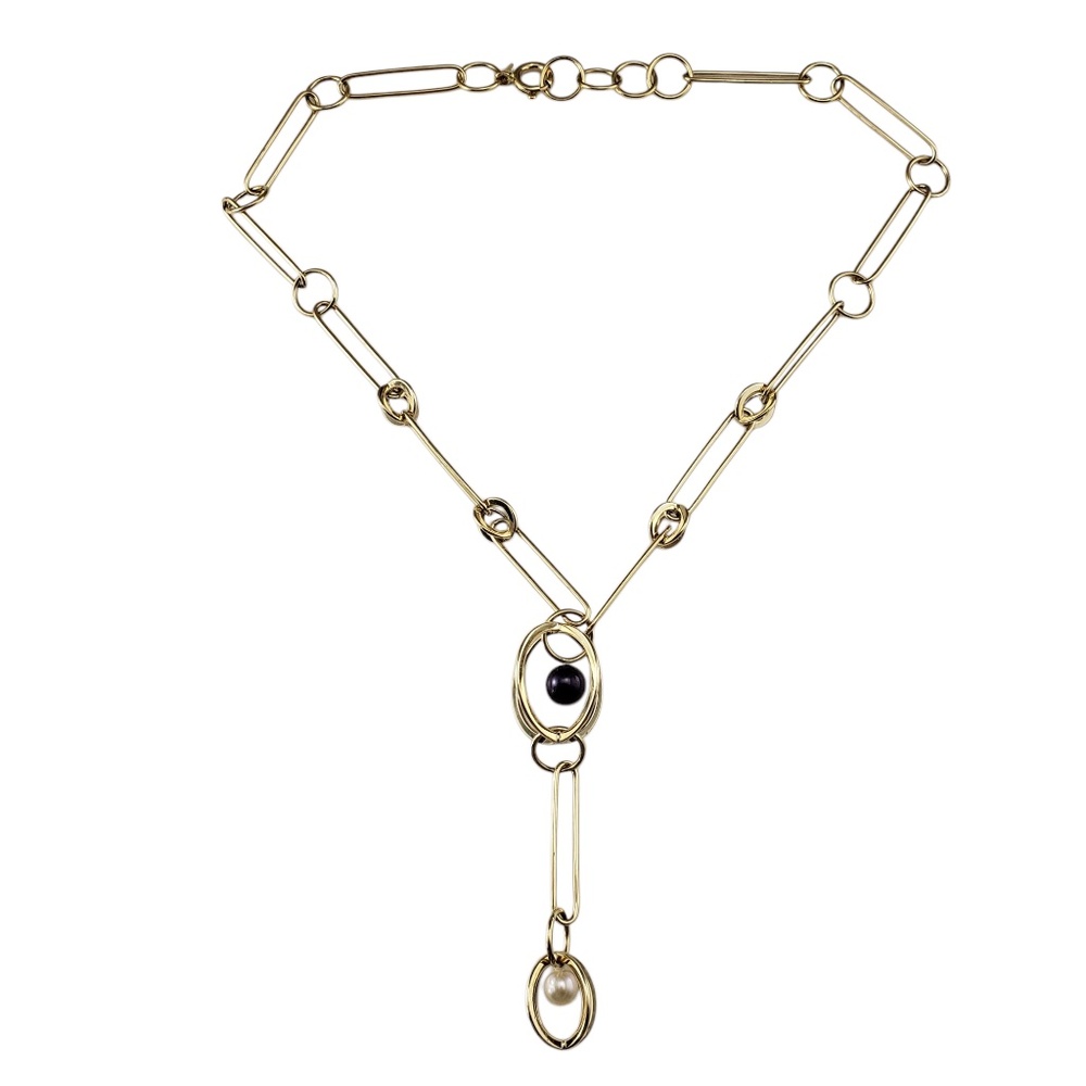 14 Karat Yellow Gold Pearl Large Link "Y" Necklace #21457